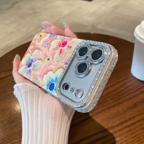 新款藍光滴膠水鑽適用iPhone17手機殼花蕊漸變油畫花蘋果16保護套 新款藍光滴膠水鑽適用iPhone17手機殼花蕊漸變油畫花蘋果16保護套