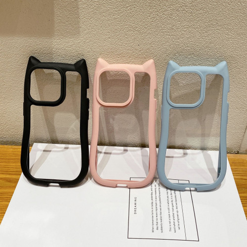 新款適用蘋果17PROMAX簡約純色貓耳朵手機殼iphone15防摔PC保護套