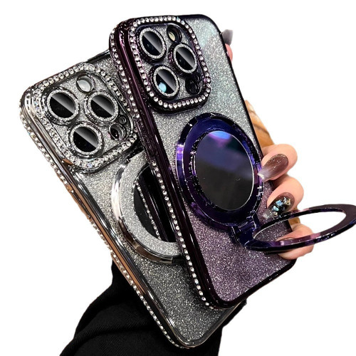 補妝鏡子支架iPhone16邊鑽閃粉手機殼蘋果17磁吸殼適用16pro軟殼 補妝鏡子支架iPhone16邊鑽閃粉手機殼蘋果17磁吸殼適用16pro軟殼