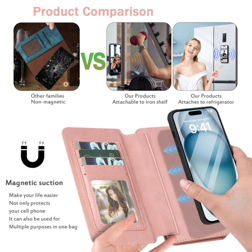 iPhone16Pro多功能錢包皮套 IP15手機殼可分離磁吸保護套