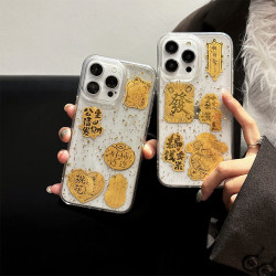 金箔iphone15適用蘋果16pro手機殼滴膠14新年發財保護套13tpu透明