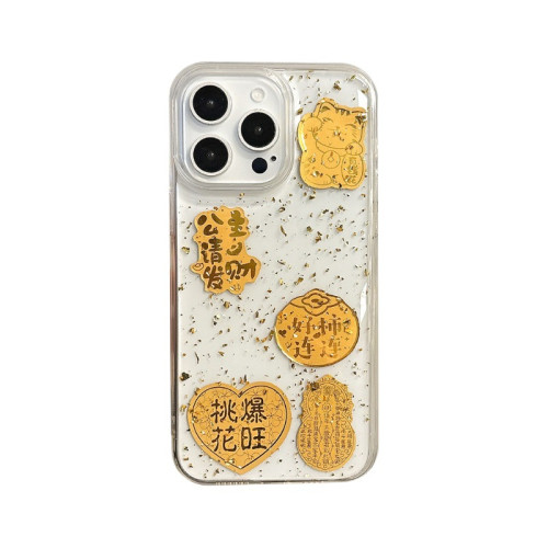 金箔iphone15適用蘋果16pro手機殼滴膠14新年發財保護套13tpu透明