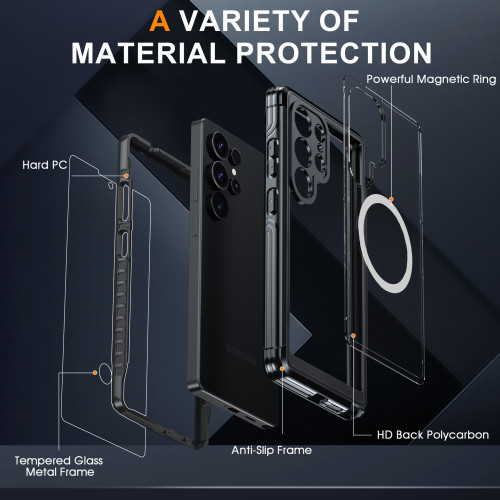 適用Samsung S25三防手機殼9H玻璃360全包防摔減震防刮花磁吸充電