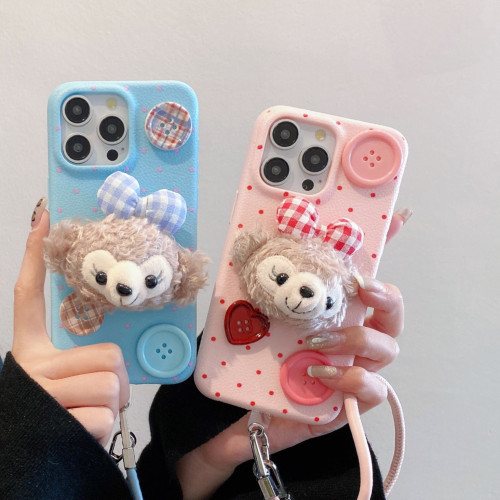 秋冬天毛絨菲熊紐釦掛繩蘋果16promax防摔全包17AIR皮紋手機殼 秋冬天毛絨菲熊紐釦掛繩蘋果16promax防摔全包17AIR皮紋手機殼