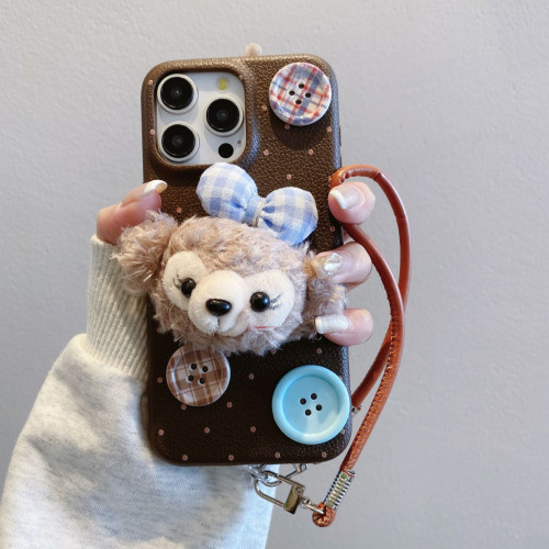 秋冬天毛絨菲熊紐釦掛繩蘋果16promax防摔全包17AIR皮紋手機殼 秋冬天毛絨菲熊紐釦掛繩蘋果16promax防摔全包17AIR皮紋手機殼