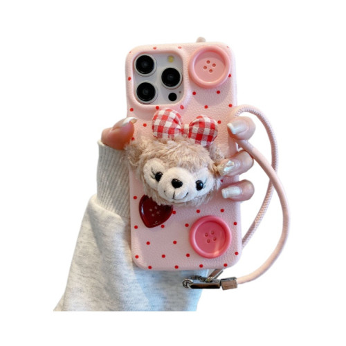 秋冬天毛絨菲熊紐釦掛繩蘋果16promax防摔全包17AIR皮紋手機殼 秋冬天毛絨菲熊紐釦掛繩蘋果16promax防摔全包17AIR皮紋手機殼