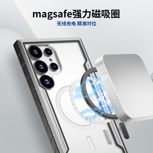 透明PC金屬TPU防摔保護殼適用三星S25UltraS24磁吸支架手機殼