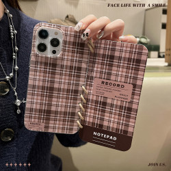 格紋棕色適用於蘋果16ProiPhone15Promax繙蓋手機殼14plus書本殼