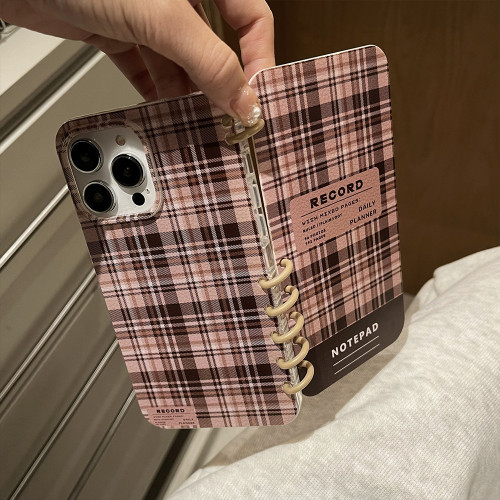 格紋棕色適用於蘋果16ProiPhone15Promax繙蓋手機殼14plus書本殼