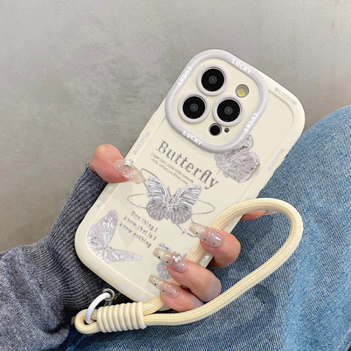 高級感蝴蝶適用蘋果16promax手機殼iphone15pro帶掛繩14女款13原