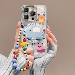 卡通動物磁吸支架鏈條適用蘋果13羽紗手機殼14PRO自帶鏡頭膜12/11