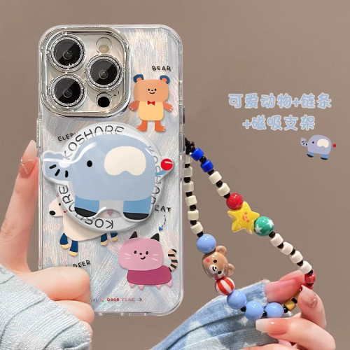 卡通動物磁吸支架鏈條適用蘋果13羽紗手機殼14PRO自帶鏡頭膜12/11 卡通動物磁吸支架鏈條適用蘋果13羽紗手機殼14PRO自帶鏡頭膜12/11