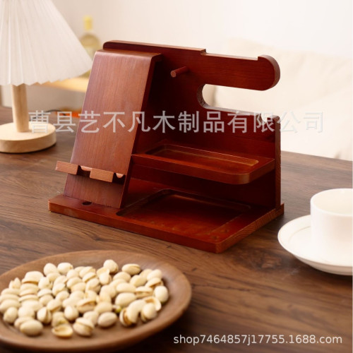 木質手機支架多用途桌面平板電腦支架木質手錶鑰匙鋼筆架底座