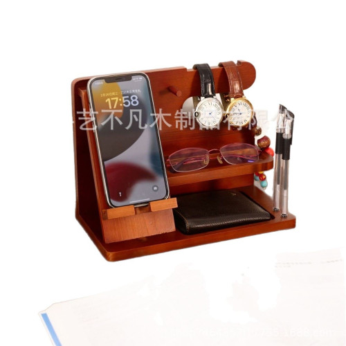 木質手機支架多用途桌面平板電腦支架木質手錶鑰匙鋼筆架底座