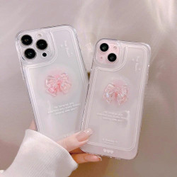 3D粉蝴蝶結適用iPhone16ProMax手機殼蘋果14Plus透明15Pro仙女17