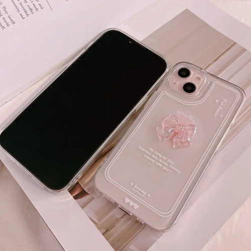3D粉蝴蝶結適用iPhone16ProMax手機殼蘋果14Plus透明15Pro仙女17