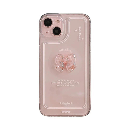 3D粉蝴蝶結適用iPhone16ProMax手機殼蘋果14Plus透明15Pro仙女17