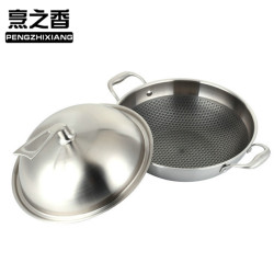 304不鏽鋼炒鍋 無油煙 平底鍋 不沾鍋 電磁爐通用鍋具