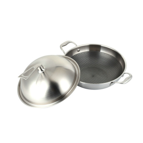 304不鏽鋼炒鍋 無油煙 平底鍋 不沾鍋 電磁爐通用鍋具