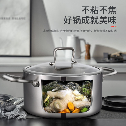 新款不鏽鋼湯鍋電磁爐瓦斯適用多功能油炸煲湯電煮鍋砂鍋燉煮精選