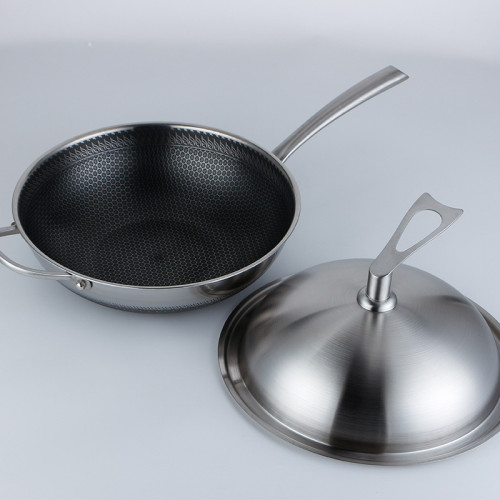 新款304不鏽鋼炒鍋 炒菜鍋微油煙雙面蜂窩電磁爐鍋