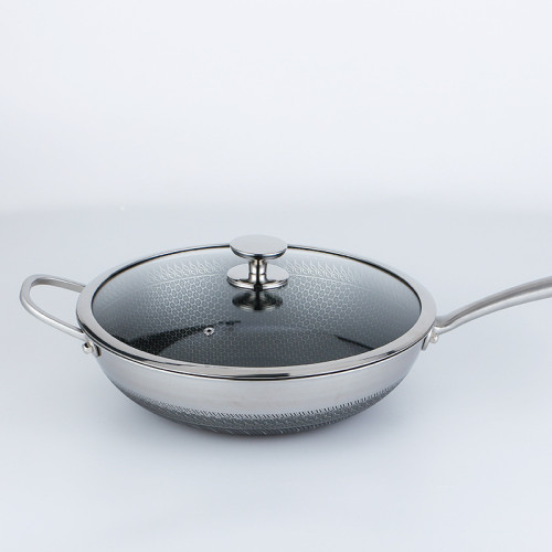 新款304不鏽鋼炒鍋 炒菜鍋微油煙雙面蜂窩電磁爐鍋