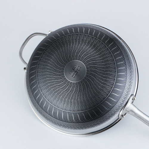 新款304不鏽鋼炒鍋 炒菜鍋微油煙雙面蜂窩電磁爐鍋