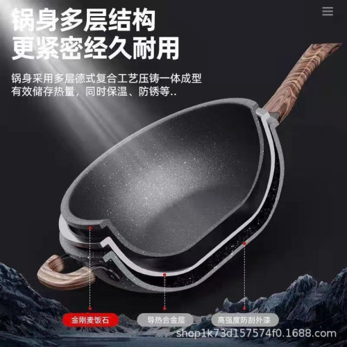 麥飯石不沾鍋炒鍋家用電磁爐瓦斯爐通用無油煙炒菜鍋平底不沾鍋