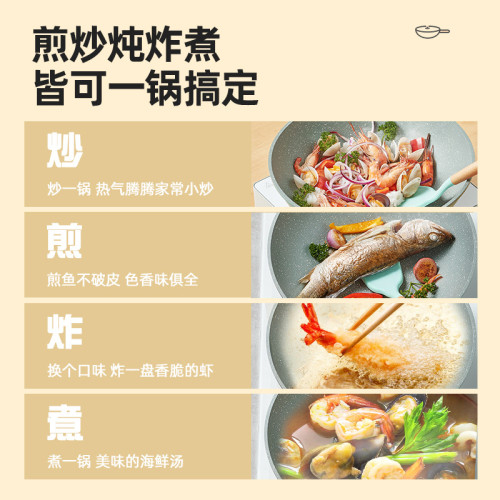 麥飯石炒鍋不沾鍋家用捶打紋煎鍋電磁爐瓦斯爐通用複底