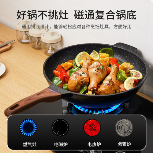 康龍麥飯石不沾鍋 炒鍋炒菜電磁爐平底鍋 厚底家用瓦斯爐適用鍋