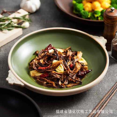 乾鍋牛蛙專用鍋家用陶瓷餐具酒精塊明火加熱裝菜盤餐廳飯店商用