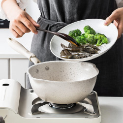 麥飯石不沾鍋家用炒菜鍋小號煎炒兩用電磁爐專用平底鍋小炒鍋日式