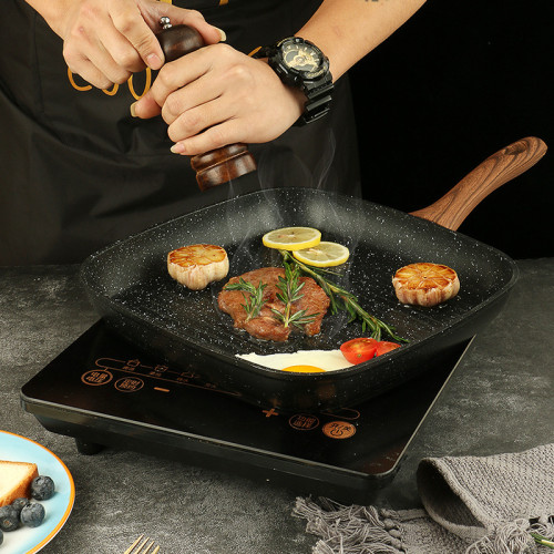 億廚樂牛排煎鍋商用條紋電磁爐瓦斯爐用麥飯石不沾鍋家用平底鍋