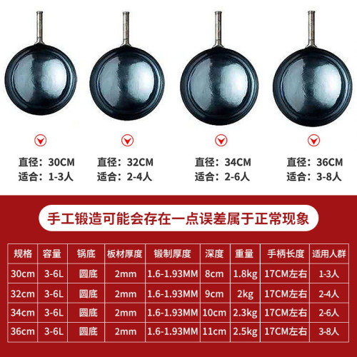 章丘手工鐵鍋家用炒鍋不沾鍋瓦斯爐適用無煙無塗層老式鐵鍋魚鱗鍋