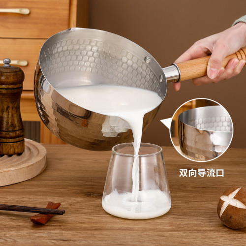 不鏽鋼雪平鍋日式木柄平底家用輔食鍋泡麵料理鎚紋奶鍋不沾湯鍋