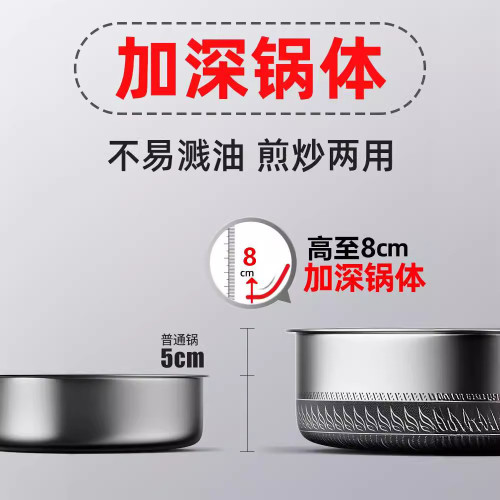 316不鏽鋼加深煎鍋平底鍋高8CM牛排鍋少油煙不沾鍋煎炒一體鍋32cm