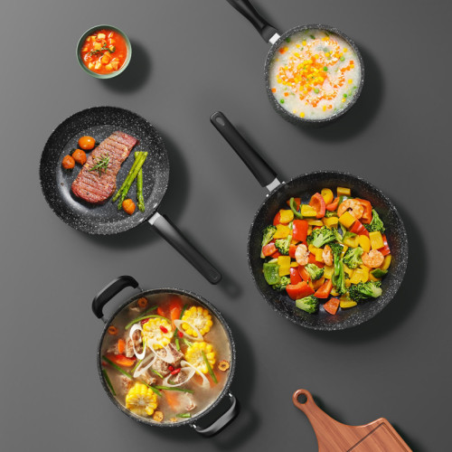 廚房烹飪鍋具套裝全套家用麥飯石不沾鍋四件套三件套炒鍋組合