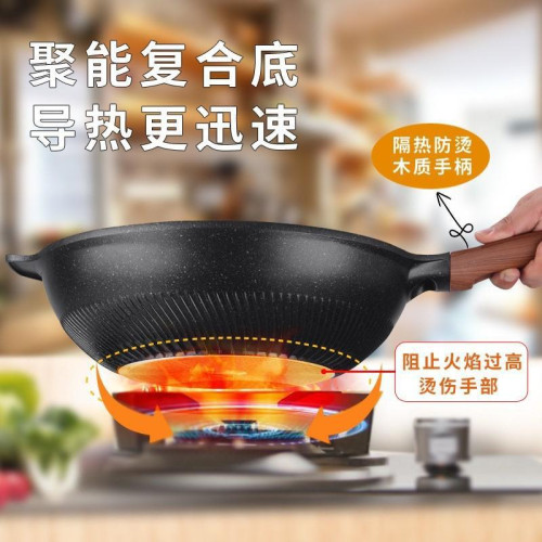 鋁壓鑄煎炒鍋不沾鍋電磁爐瓦斯通用多顔色麥飯石炒鍋