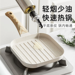 高顔值不沾煎鍋條紋木柄牛排煎鍋電磁爐明火通用牛扒煎盤
