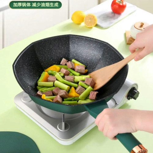 家用輕奢八角鍋麥飯石不沾鍋炒鍋廚房炒菜不鏽鋼易清洗平底鍋