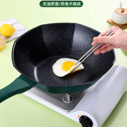 家用輕奢八角鍋麥飯石不沾鍋炒鍋廚房炒菜不鏽鋼易清洗平底鍋