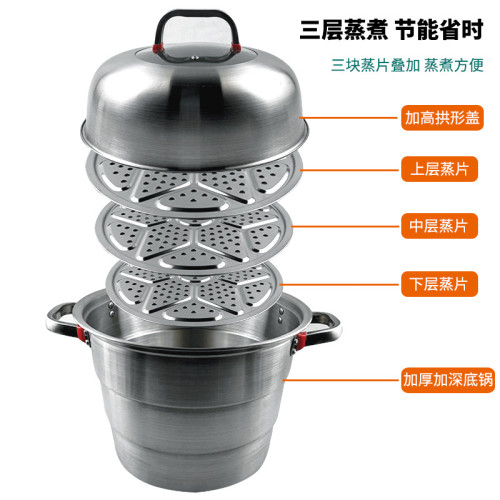 不鏽鋼蒸鍋家用大容量三層蒸籠商用超特大號飯店食堂蒸櫃燉煮湯鍋