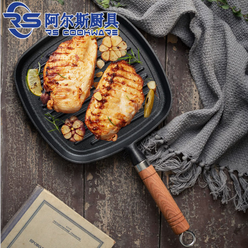 阿爾斯木把鑄鐵條紋牛排煎鍋老式烤牛肉鑄鐵煎盤鐵鍋