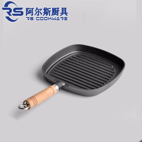 阿爾斯木把鑄鐵條紋牛排煎鍋老式烤牛肉鑄鐵煎盤鐵鍋