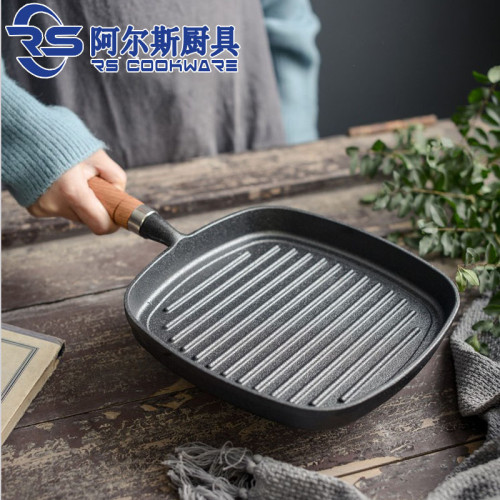 阿爾斯木把鑄鐵條紋牛排煎鍋老式烤牛肉鑄鐵煎盤鐵鍋