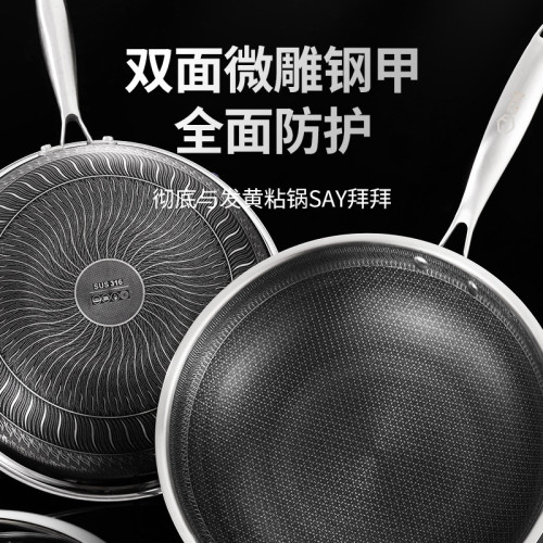 316不鏽鋼炒鍋蜂窩不沾鍋家用電磁爐瓦斯爐專用鍋具平底鍋炒菜鍋