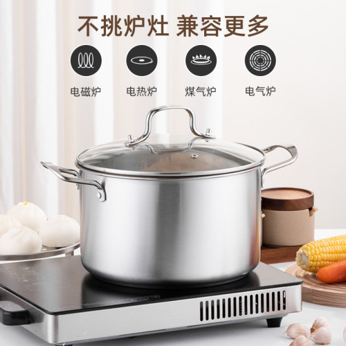 歐式加厚不鏽鋼湯蒸鍋大容量雙耳高湯鍋湯蒸鍋帶電磁爐鍋禮品鍋具