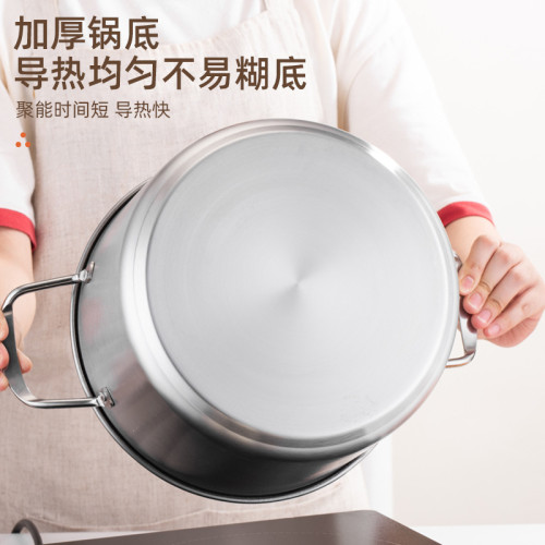 歐式加厚不鏽鋼湯蒸鍋大容量雙耳高湯鍋湯蒸鍋帶電磁爐鍋禮品鍋具