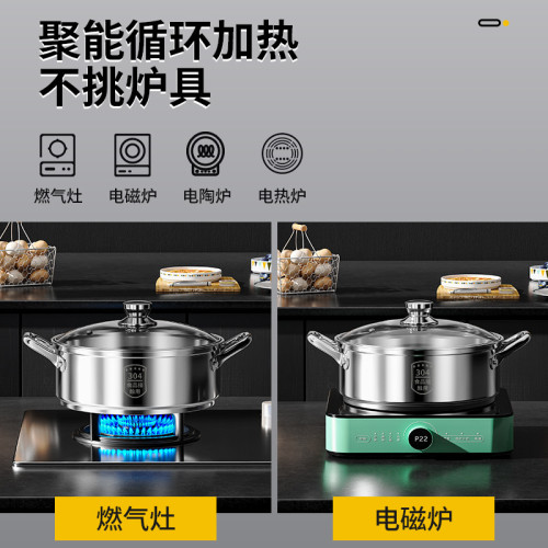 清湯鍋鴛鴦鍋電磁爐專用火鍋家用加厚大容量304不鏽鋼盆涮鍋複底