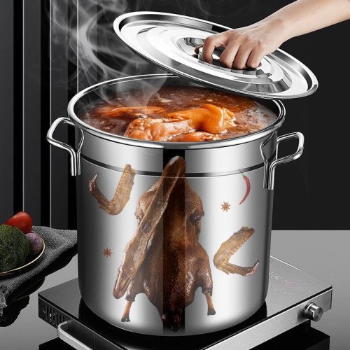 加厚不鏽鋼煮湯鍋熬高湯桶帶蓋商用滷肉鍋米油桶大容量家用圓水桶